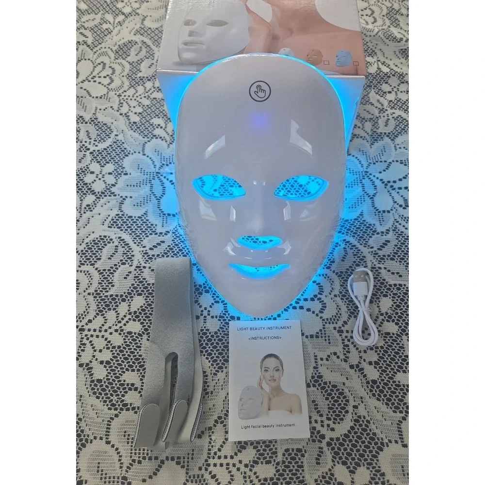 LED 7 Color Light Therapy Beauty Mask‎ Rechargeable Facial Skin Rejuvenation New